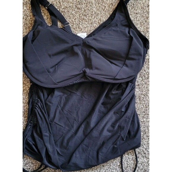 Lands End Women's 20W DDD V-Neck Swim Top BLACK Solid 2X Padded Bra S47 - Picture 4 of 6